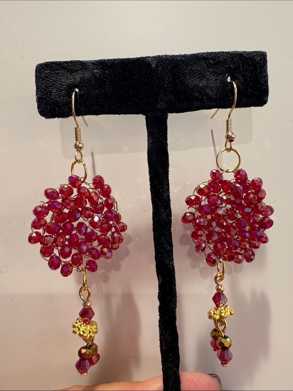 Red Beaded Cluster Drop Earrings - Women Jewelry